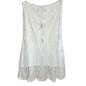 Boho Y2k Crochet Midi Skirt Large Fairy Festival Peasant Drawstring Retro White